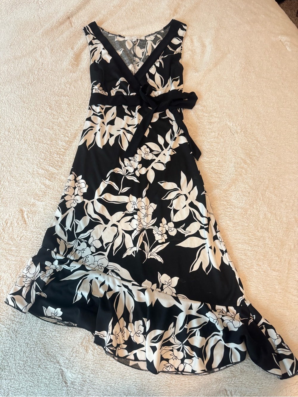 Charlotte Russe Black and Cream Floral High-Low Wrap Dress